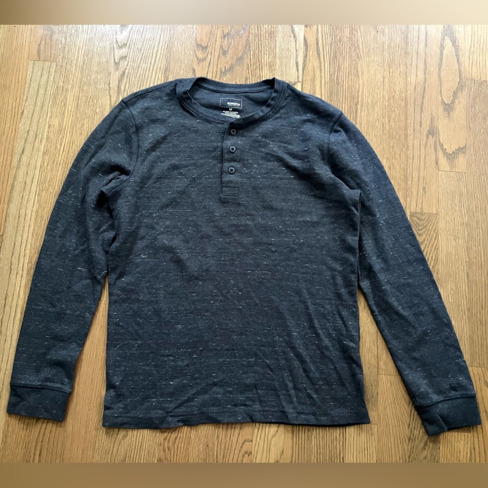 Sonoma Men’s Blue Speckled Thermal Knit Long Sleeve Henley sz M